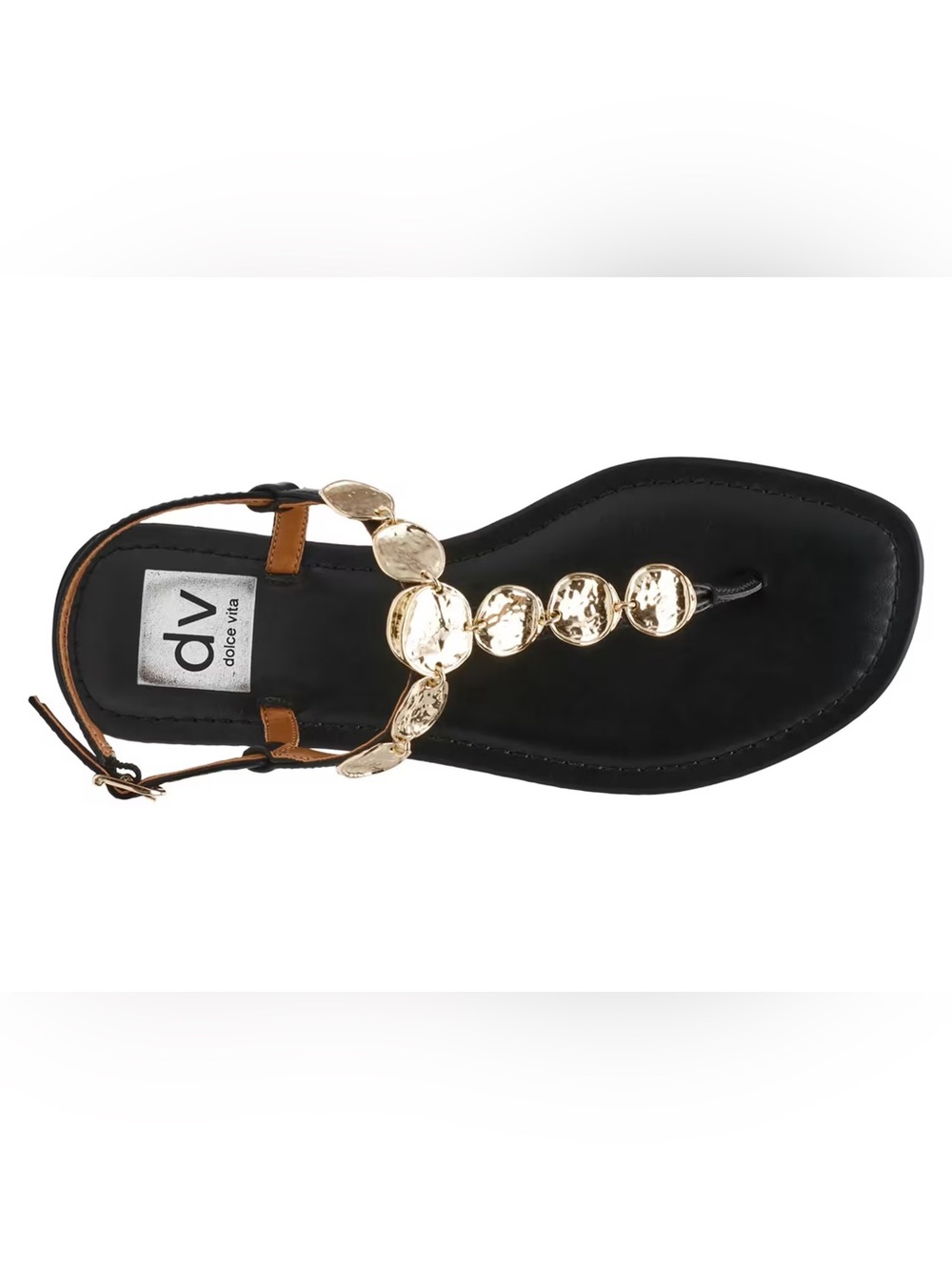 Dolce Vita Black Sandals with Gold Medallion Detail